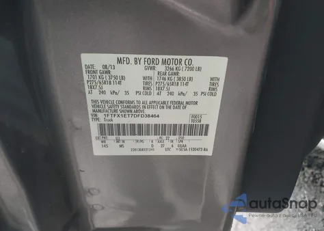 2013 Ford F-150 Xlt из США, поврежденный, VIN 1FTFX1ET7DFD38464